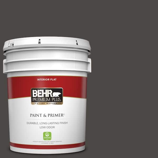 BEHR PREMIUM PLUS 5 gal. Home Decorators Collection #HDC-CL-14A Warm Onyx Flat Low Odor Interior Paint & Primer