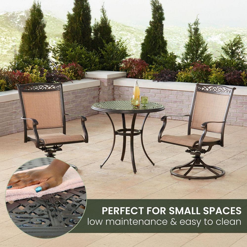 Golden-Bronze 3-Piece Bistro Set with Swivel Rockers and Cast-Top Table