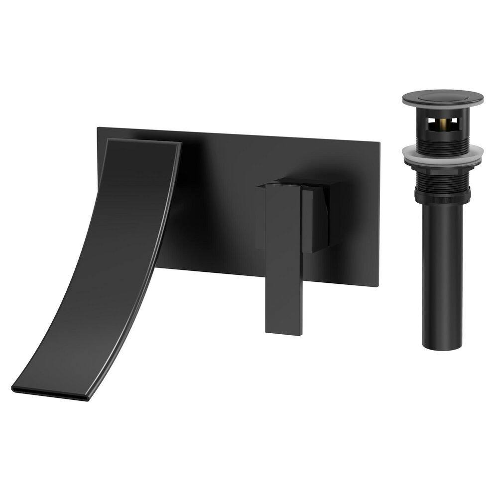 Waterfall Wall-Mounted Single Handle Modern Bathroom Faucet 1.2 GPM in Matte Black with Push Pop-up and Rough-in Valve price history on PriceWatchPro