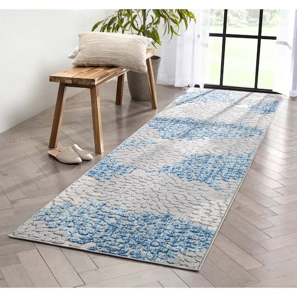 Dorado Senna Modern Grey 2 ft. 7 in. x 9 ft. 10 in. Runner Floral High-Low Indoor/Outdoor Area Rug