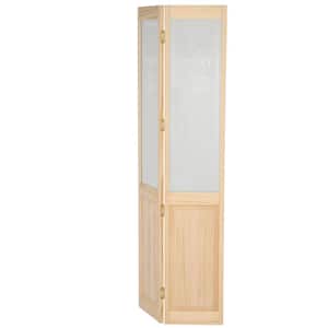 29.5 in. x 78.625 in. Pantry Glass Over Raised Panel 1/2-Lite Decorative Pine Wood Interior Bi-fold Door