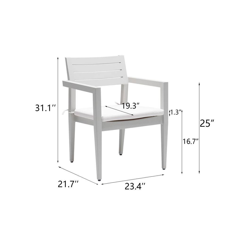 Aluminum Outdoor Dining Chair with Sunbrella White Cushion