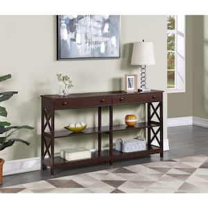 Oxford 60 in. Espresso Standard Height Rectangle Wood Console Table with 2 Drawers and Shelves