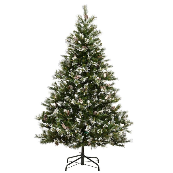 National Tree Company 6 5 Ft Glittery Pine Artificial Christmas Tree With Cones Snowflakes 650 Clear Lights Gp3 300 65 The Home Depot