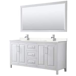Daria 72in.Wx22 in.D Double Vanity in White with Cultured Marble Vanity Top in Light Vein Carrara with Basins and Mirror
