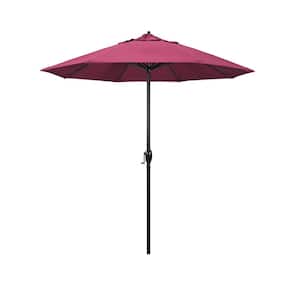 7.5 ft. Black Aluminum Market Patio Umbrella Auto Tilt in Hot Pink Sunbrella
