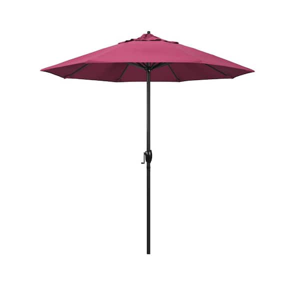 California Umbrella 7.5 ft. Black Aluminum Market Patio Umbrella Auto Tilt in Hot Pink Sunbrella