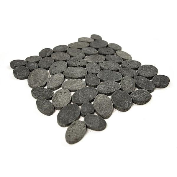 Pebble Marble Tile Black 11-1/4 in. x 11-1/4 in. x 9.5mm Mesh-Mounted Mosaic Tile (9.61 sq. ft. / case)
