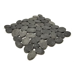 Pebble Marble Tile Black 11-1/4 in x 11-1/4 in x 9.5mm Mesh-Mounted Mosaic Tile (9.61 sq. ft. / case)