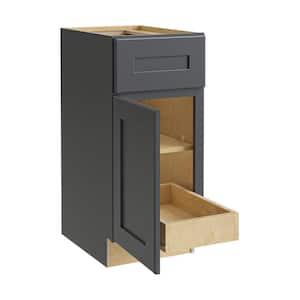 Newport Deep Onyx Plywood Shaker Assembled Base Kitchen Cabinet 1 ROT Soft Close L 15 in W x 24 in D x 34.5 in H