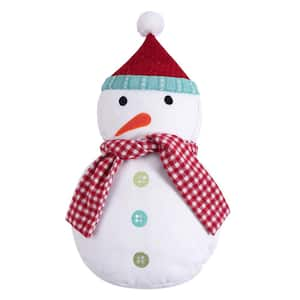 Holly Jolly Multicolor Snowman Figure with Scarf and Beanie 11 in. x 17 in. Throw Pillow