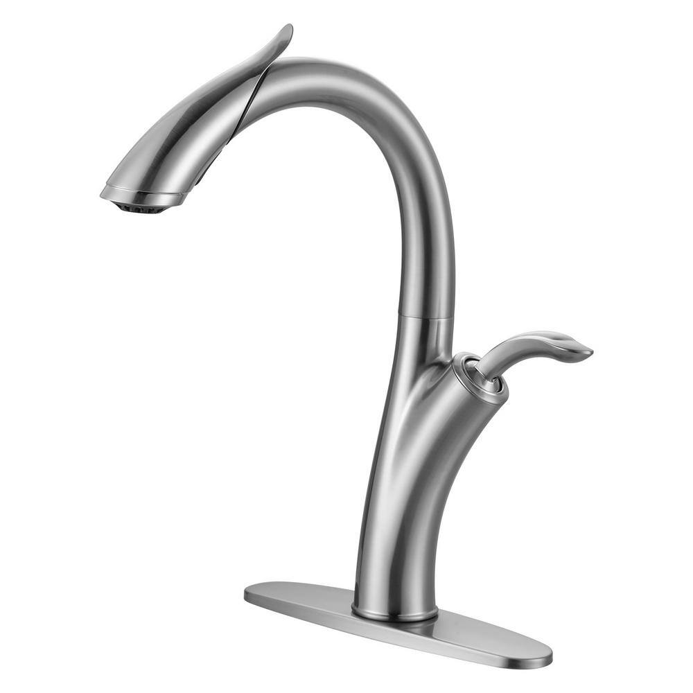 2-Mode Single Handle Pull Down Sprayer Kitchen Faucet with Reflex/Power Clean and 10 in. Deckplate in Brushed Nickel price history on PriceWatchPro