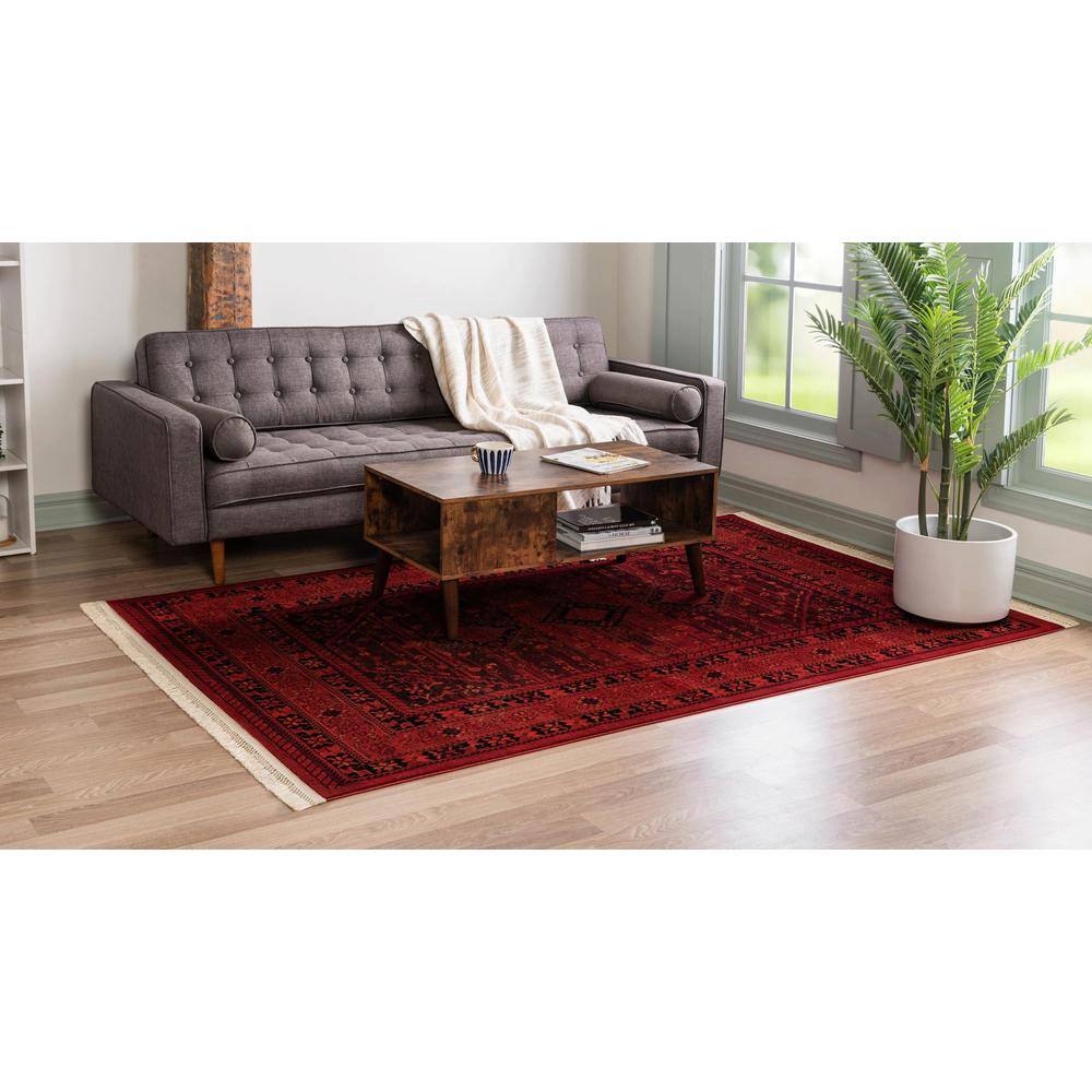 Red Geometric Synthetic 5' x 8' Stain-Resistant Area Rug