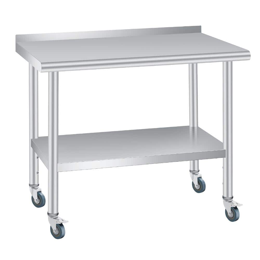 Heavy Duty Stainless Steel Prep & Work Table with Backsplash - Adjustable Undershelf - 4 Locking Caster Wheels price history on PriceWatchPro