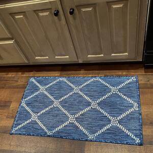 Details about   Durable Trellis Kitchen Utility IN & OUT Door Runner Rugs Navy Blue Anti Slip 