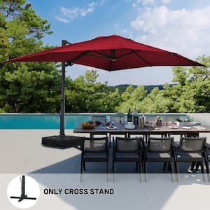 10x13 ft. 360 ° Rotation Square Cantilever Patio Umbrella with LED Light in Red