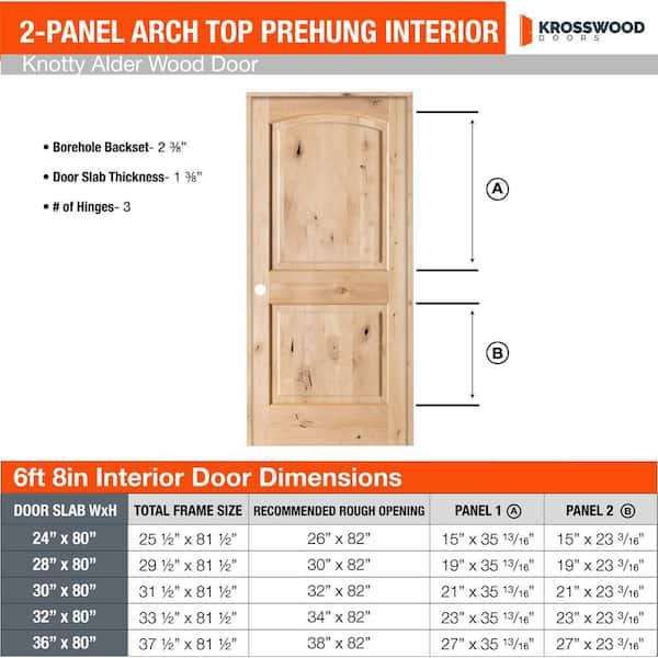 30 in. x 80 in. Rustic Knotty Alder 2-Panel Right Handed Black Stain Wood Single Prehung Interior Door with Arch Top