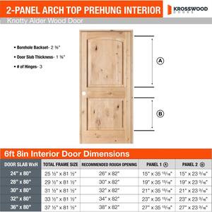 Rustic Knotty Alder 2-Panel Top Rail Arch Solid Wood Core Single Prehung Interior Door