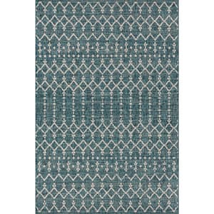 Ourika Moroccan Teal/Gray 7 ft. 9 in. x 10 ft. Geometric Textured Weave Indoor/Outdoor Area Rug