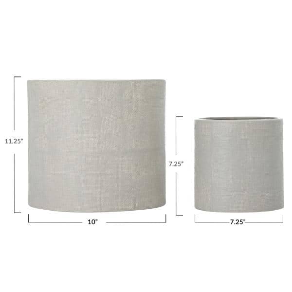 Earthy Embossed Grey Stoneware Planter Set