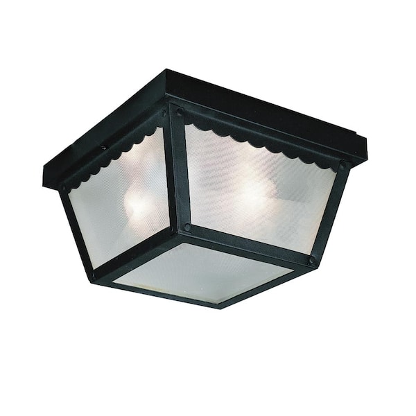 Bel Air Lighting Samantha 1-Light Black Outdoor Flush Mount Ceiling Light Fixture with Frosted Glass