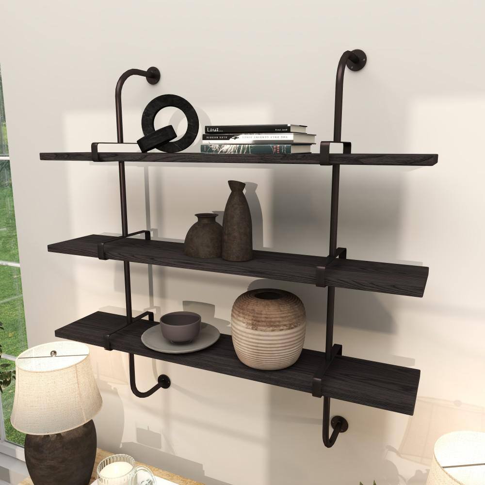Sleek Gray 38" Industrial Wood Floating Wall Shelf