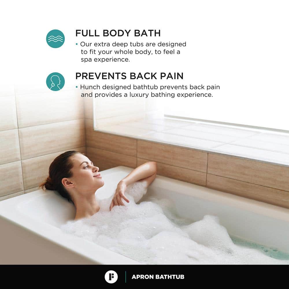 66-Inch White Acrylic Rectangular Soaking Bathtub with Apron Front