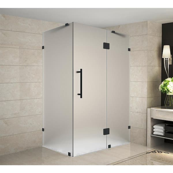 Aston Avalux 37 in. x 32 in. x 72 in. Frameless Corner Hinged Shower Door with Frosted Glass in Matte Black