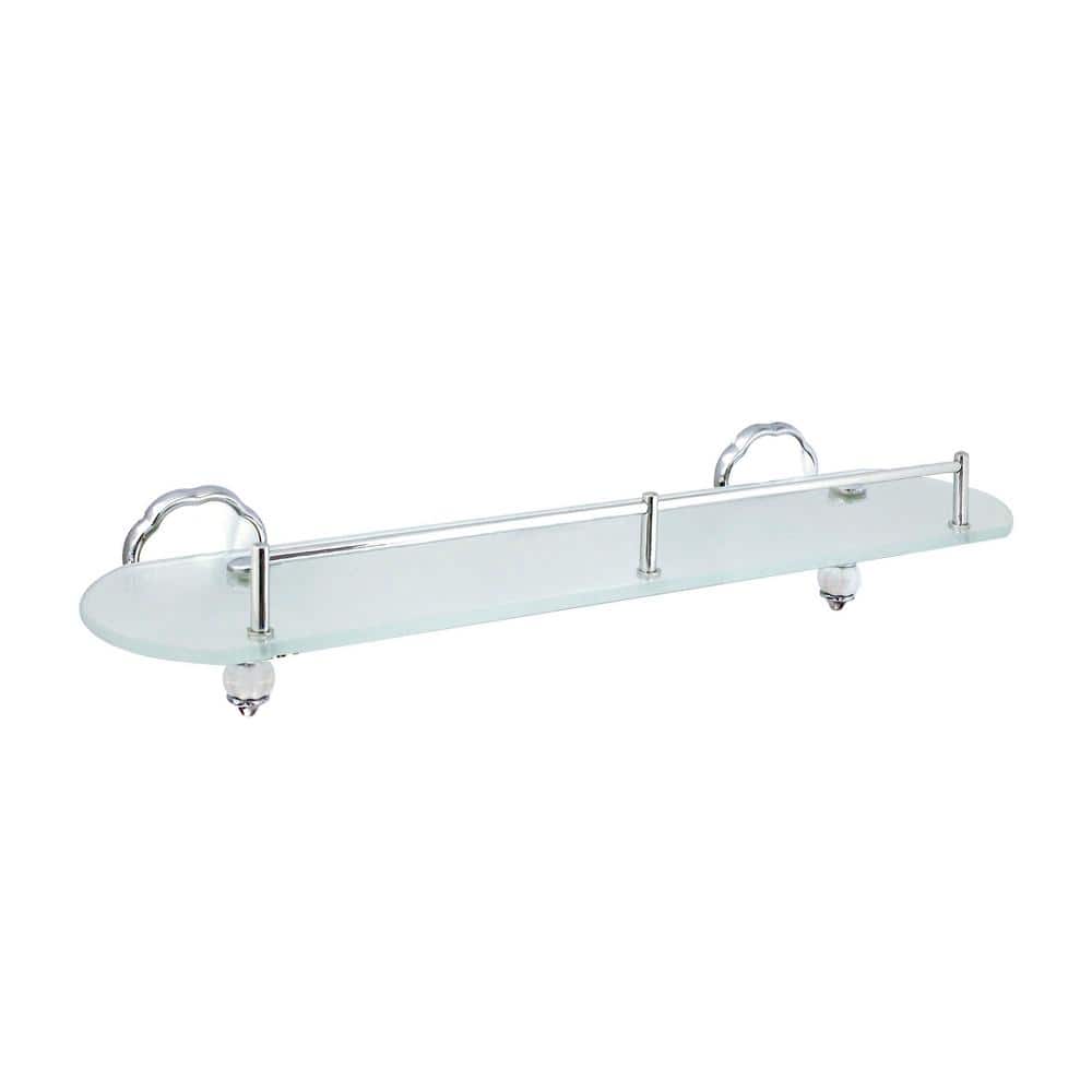 MODONA FLORA 20 in. W Frosted Glass Shelf with Rail in White Porcelain and  Polished Chrome 9991-CP The Home Depot