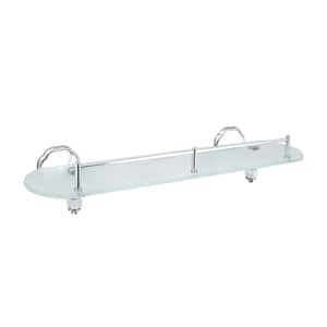 FLORA 20 in. W Frosted Glass Shelf with Rail in White Porcelain and Polished Chrome