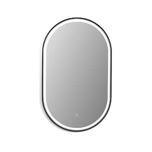 Oleggio 22 in. W x 36 in. H Small Oval Aluminum Framed LED Lighting Wall Bathroom Vanity Mirror in Matt Black
