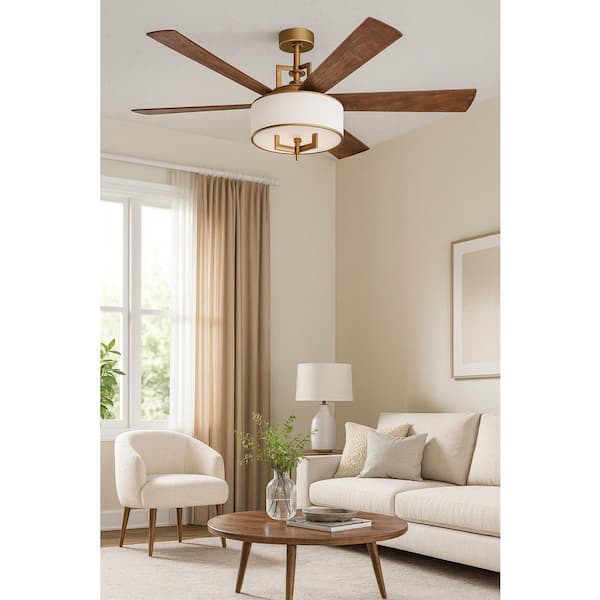Hampton 56 in. Integrated LED Indoor Heritage Brass Ceiling Fan with Wall Switch