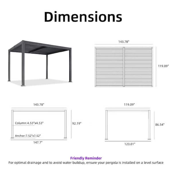 PURPLE LEAF 10.2 ft. x 12.3 ft. Gray Aluminum Outdoor Louvered