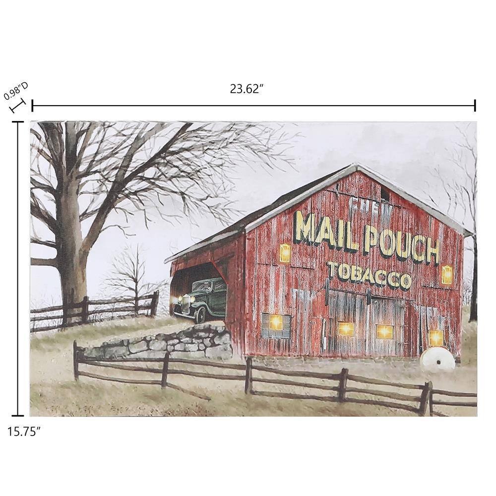 Rustic Red Barn Landscape Canvas Print with LED Lights
