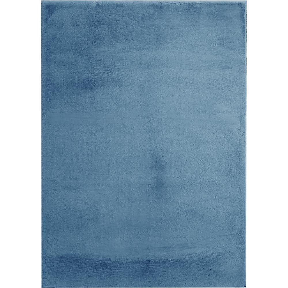 Piper Blue 5 ft. x 7 ft. Solid Polyester Area Rug