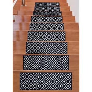 Valencia Navy/Ivory 9 in. x 28 in. Non-Slip Stair Tread Cover (Set of 13)