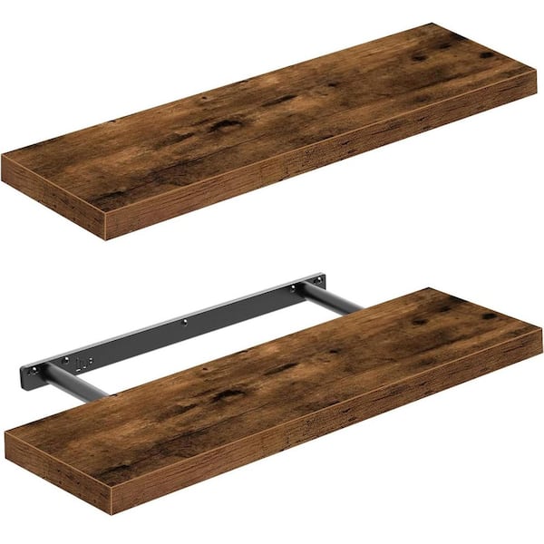 Unbranded 23.6 in. W x 9.3 in. D Brown Wood Bathroom Shelves Long Floating Shelf for Wall, Decorative Wall Shelf (Set of 2)