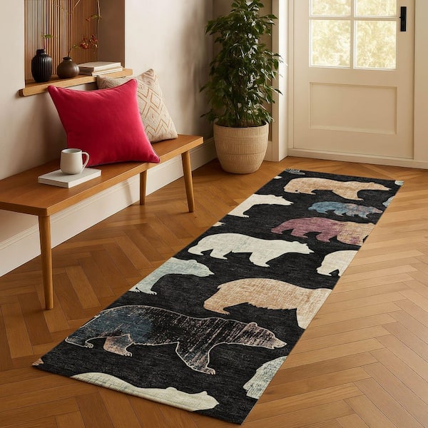Chantille Machine Washable Indoor/Outdoor Abstract ACN2338 Black 2 ft. 3 in. x 7 ft. 6 in. Runner Rug