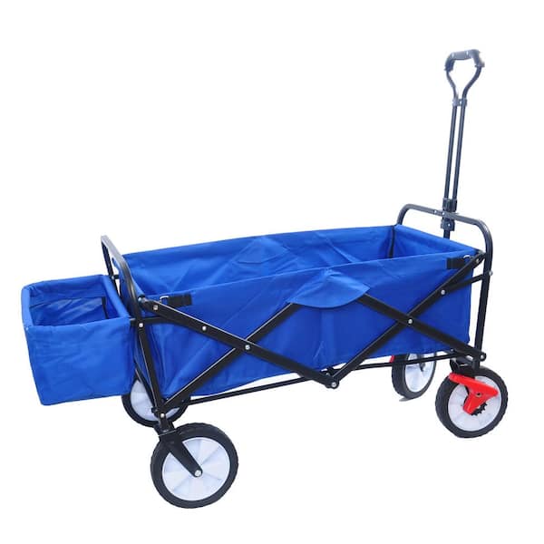 JimsMaison 5.20 cu. ft. Red Steel Folding Garden Cart with Adjustable Handle.