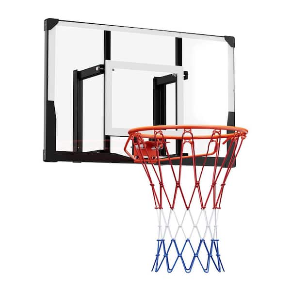 Wall Mount Basketball Hoop, 44-in. PC Backboard Mounted Basketball Hoop Outdoor with Solid Steel, 0.08 in. Thickened