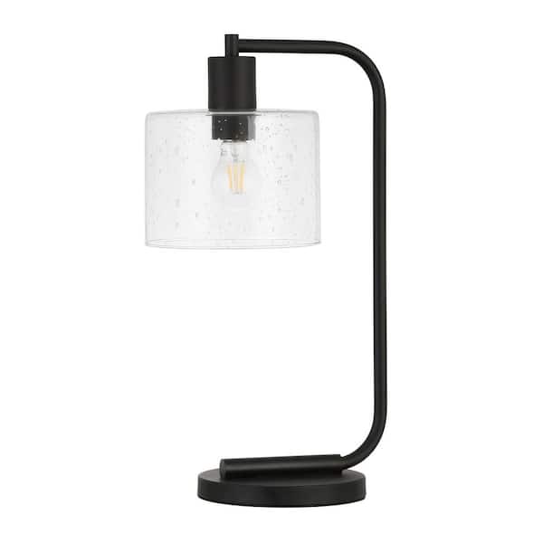HomeRoots 20 in. Clear Industrial Integrated LED Bedisde Table Lamp with Clear Glass Shade