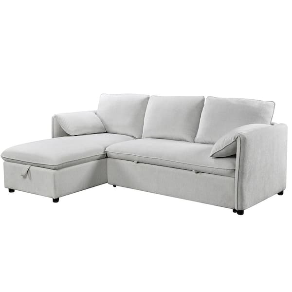 Acme Furniture Zavala 67.75 in. Straight Arm 1-Piece Fabric L-Shaped Sectional Sofa in Light Green Chenille with Storage