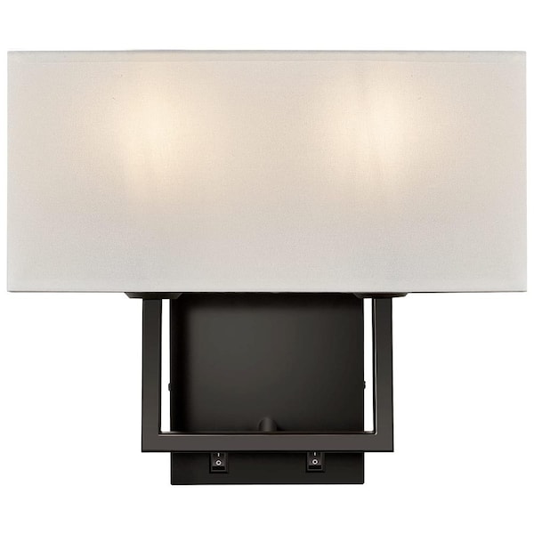 Modern Transitional 14.2 in. 2-Light White Fabric Shade Hardwired LED Vanity Light Bar with Switch