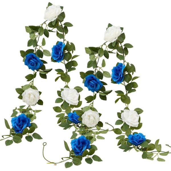 72 in. Royal Blue Artificial Rose Garlands Rose Vines Leaves, 2