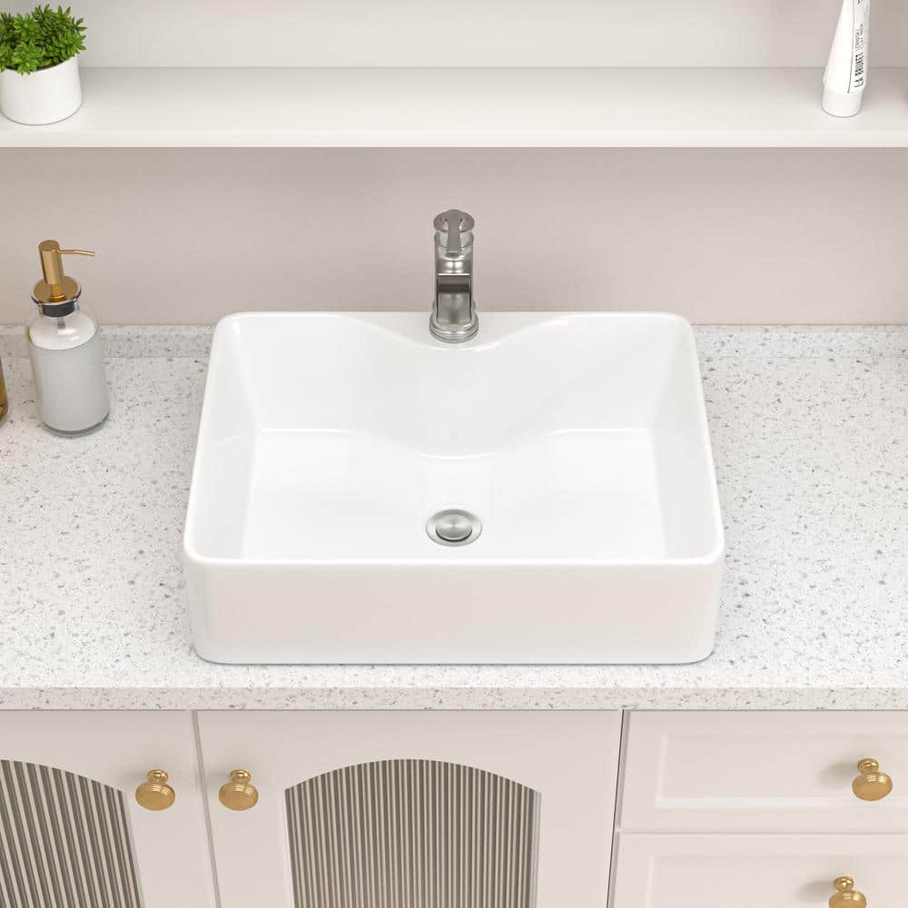 19'' White Gloss Rectangular Ceramic Vessel Sink