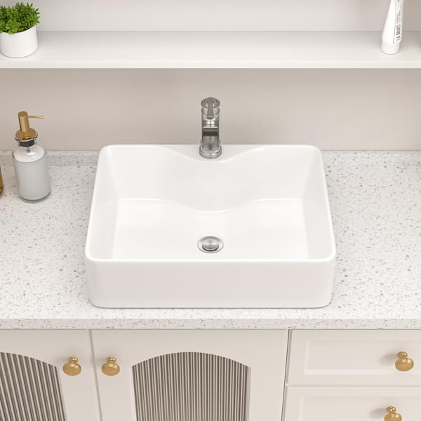 Rectangle Ceramic Bathroom Vessel Sink in White with Faucet Hole Rectangle Ceramic Bathroom Vessel Sink in White with Faucet Hole