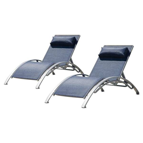 Cesicia Blue 2-Piece Aluminium Outdoor Adjustable Chaise Lounge with Adjustable Backrest and Removable Pillow