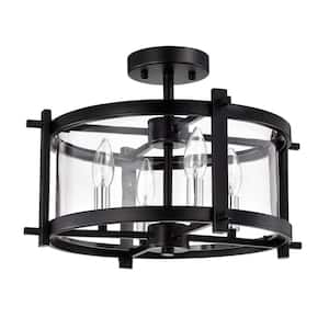 Sania 11 in. 4-Light Indoor Matte Black Semi-Flush Mount Light with Light Kit