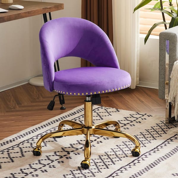Winado Velvet Fabric Swivel Task Chair in Purple with Armless
