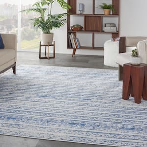 Whimsicle Ivory Blue 9 ft. x 12 ft. Abstract Contemporary Area Rug